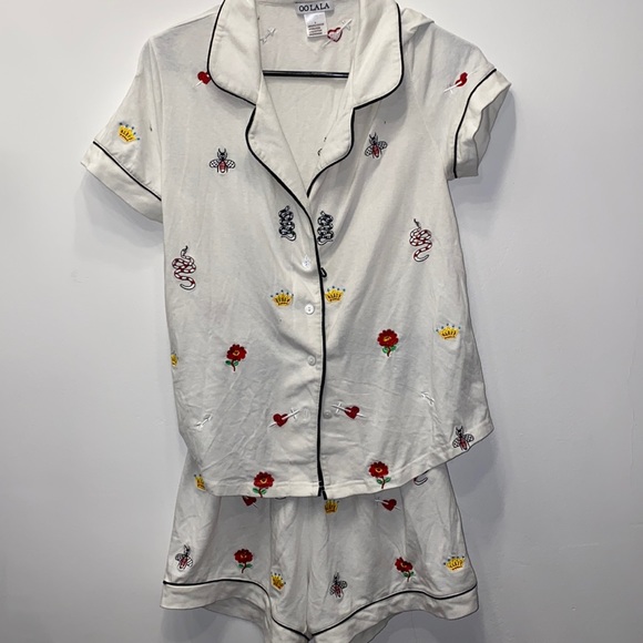 🟣 Pajama Set - Matching Shorts and Button Down Short-sleeve - Picture 1 of 10